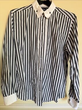 D&G Navy and White Striped Dress Shirt with White Contrast Collar Size 56